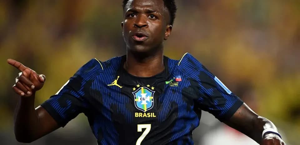 Vinicius Jr. celebrating during Brazil football match