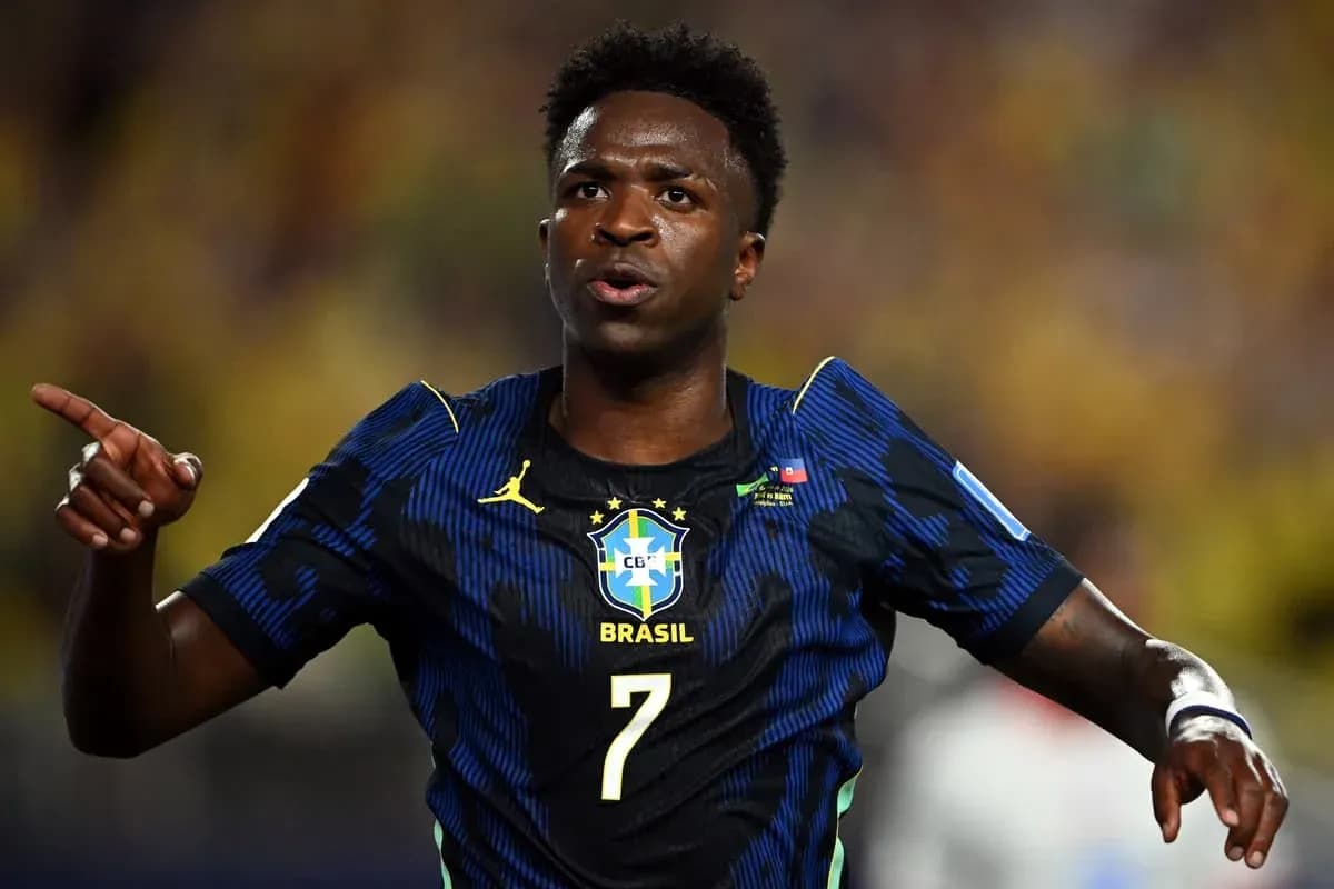 Vinicius Jr. celebrating during Brazil football match