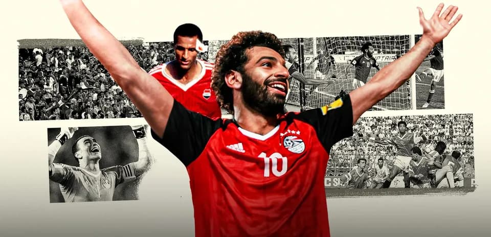 Mohamed Salah celebrating with historic moments background