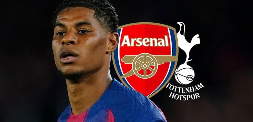 Futbolçunun Arsenal və Tottenham logoları ilə görüntüsü