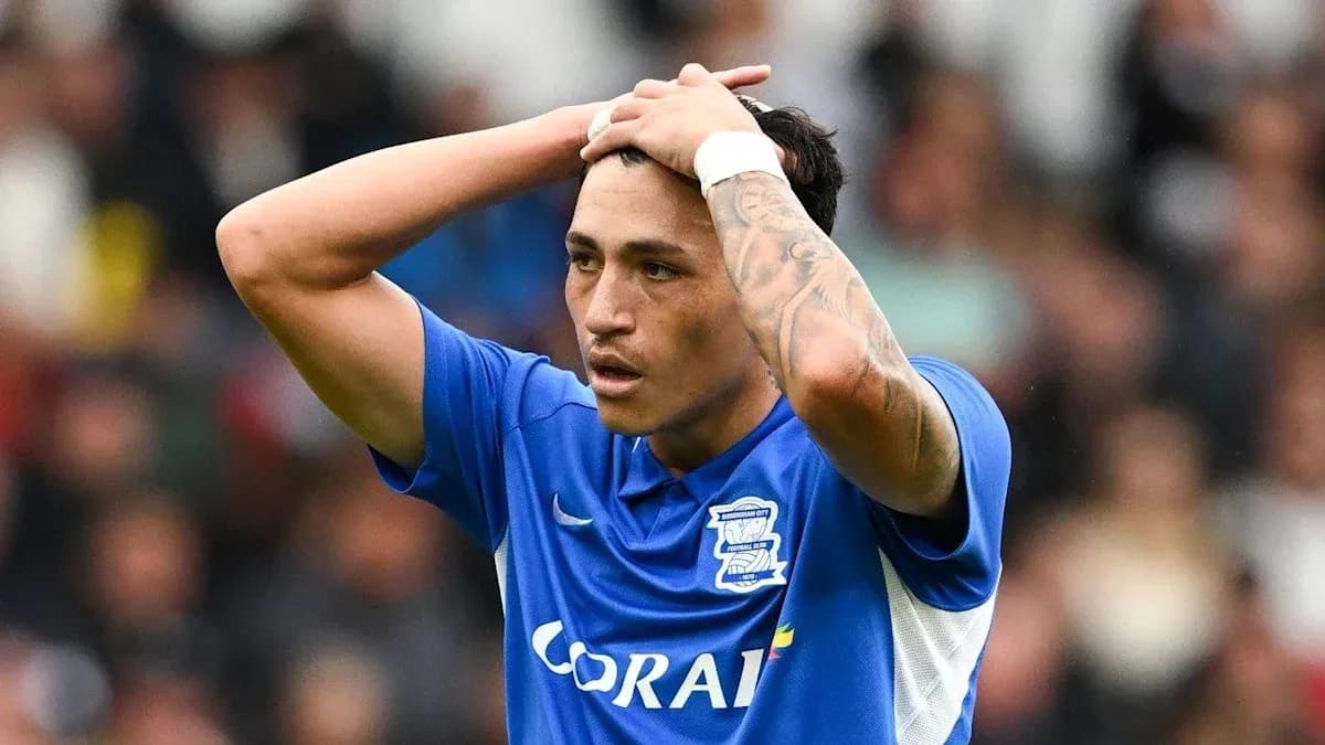 Birmingham City player expressing frustration on field