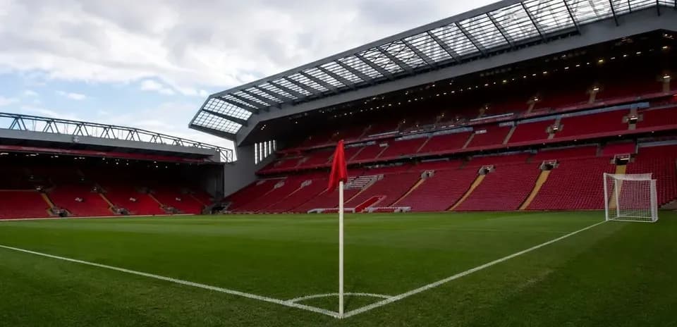 Anfield stadium view with corner flag and empty seats