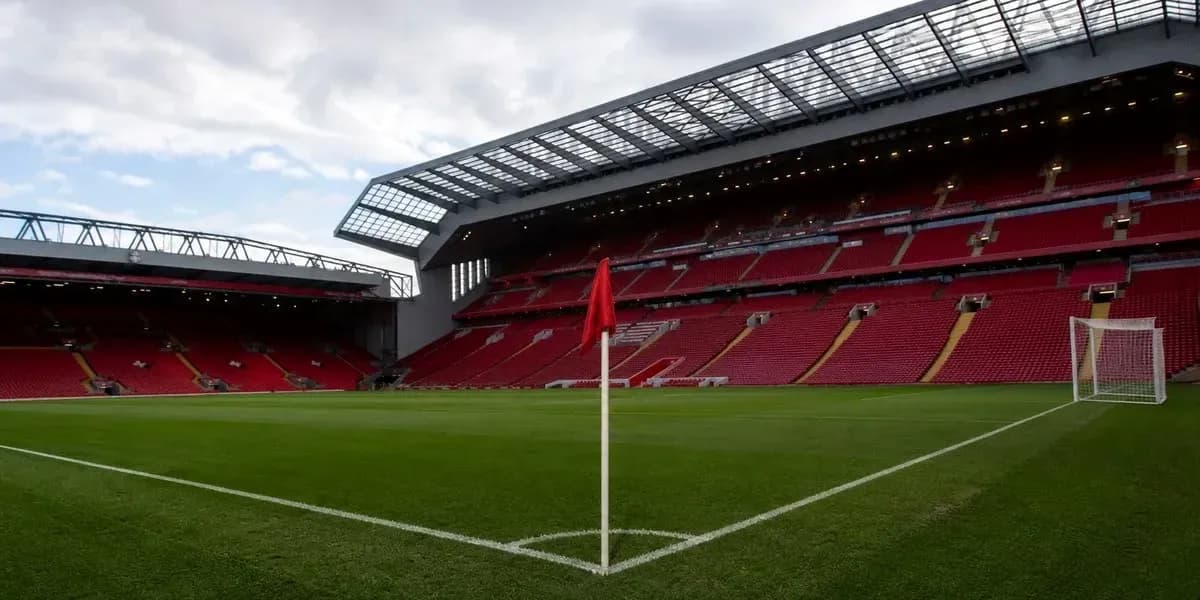 Anfield stadium view with corner flag and empty seats