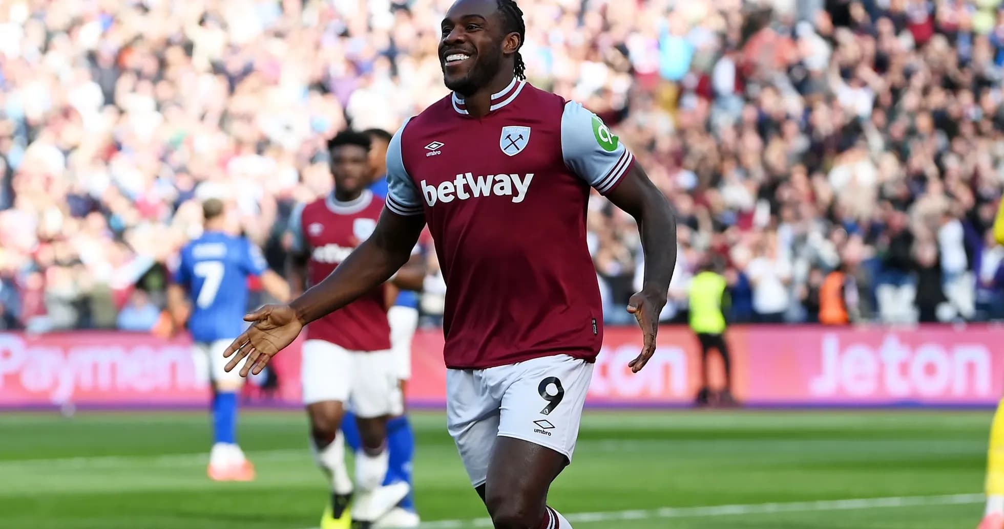West Ham player celebrating a goal in stadium
