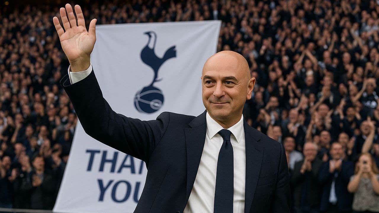 Person waving in front of Tottenham fans