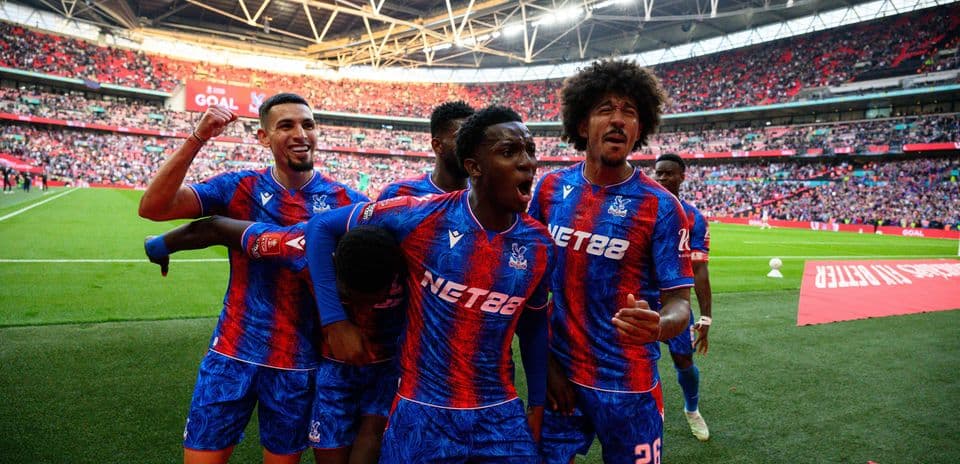 Crystal Palace players celebrating a goal at Wembley