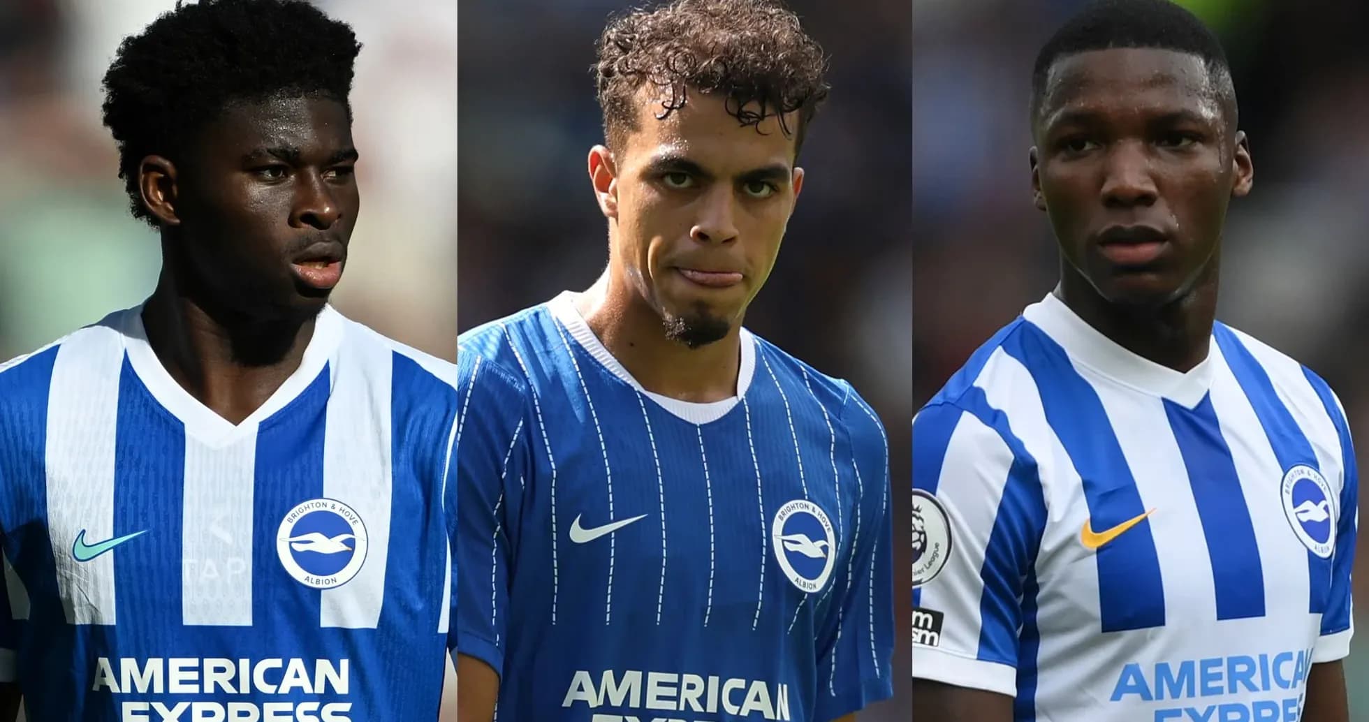 Üç futbolçu Brighton formasında kameraya baxır
