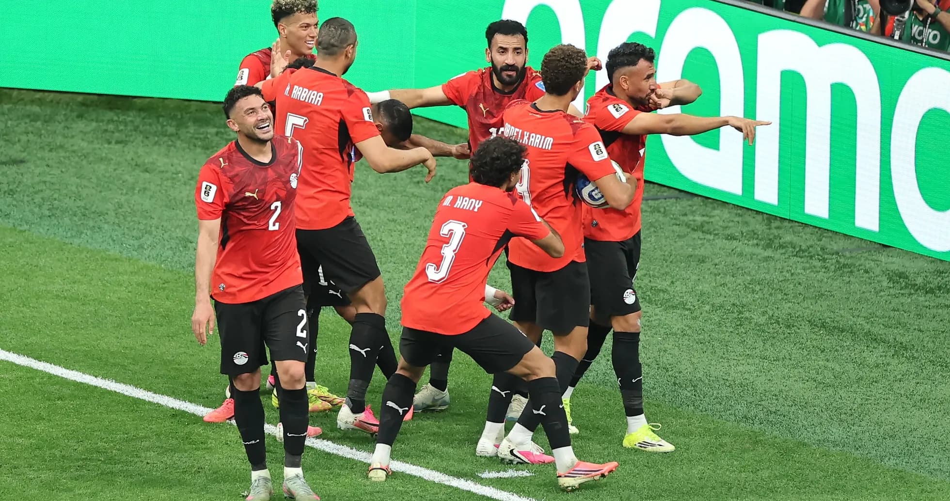 Egyptian players celebrating a goal during match