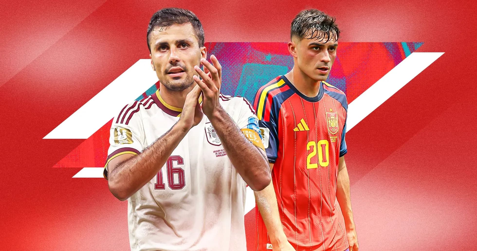İki futbolçu, biri Meksika, digəri İspaniya formasında