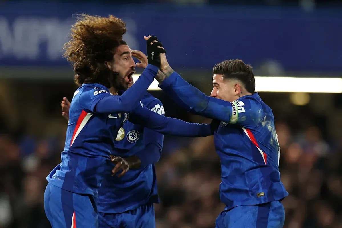 Chelsea players celebrating a goal during a match