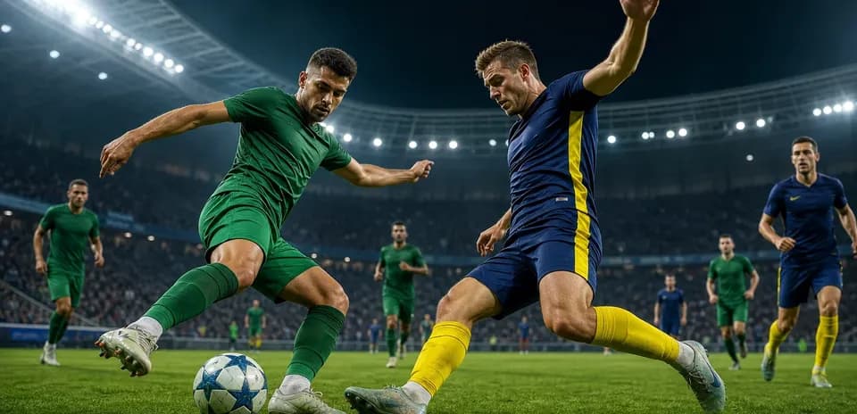 İki futbolçu top uğrunda mübarizə aparır