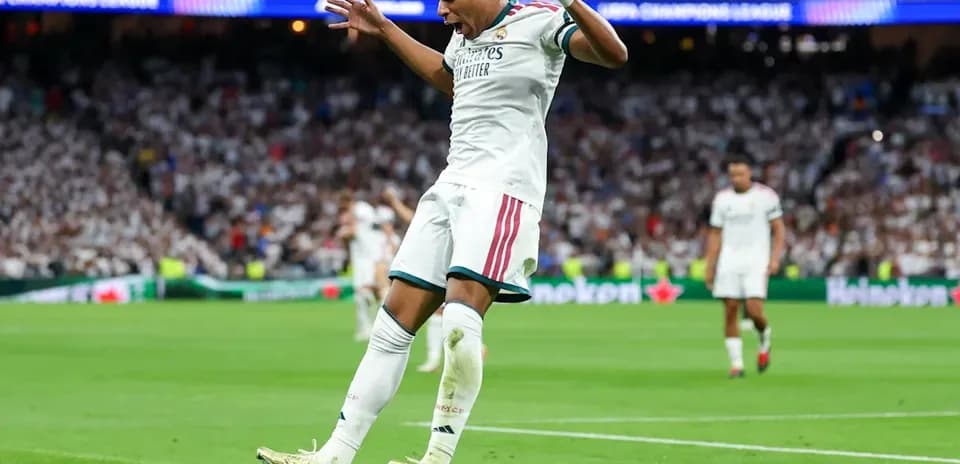 Kylian Mbappé celebrating a goal on the pitch