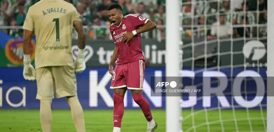 Real Madrid player reacting during match with goalkeeper