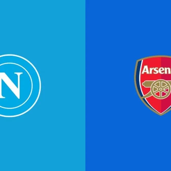 Napoli and Arsenal team logos on blue background Napoli and Arsenal team logos on blue background