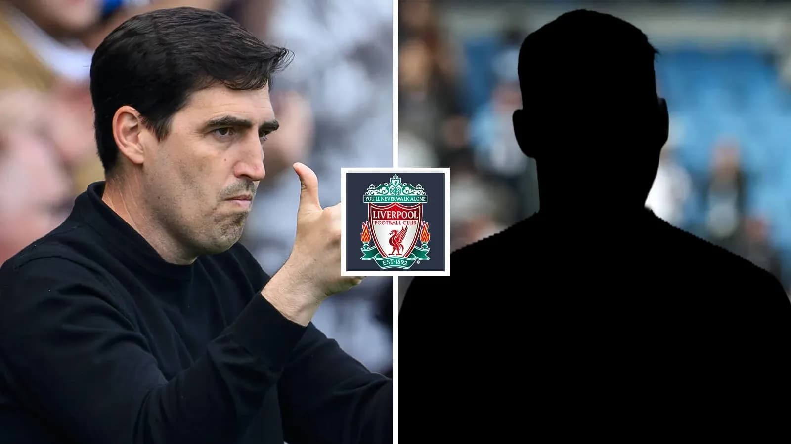 Manager gesturing during match, Liverpool logo displayed