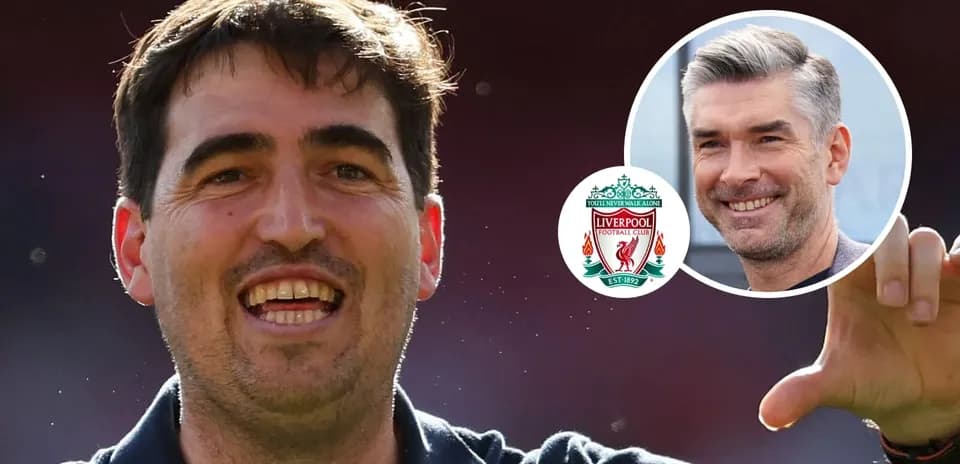 Football coach celebrating with Liverpool FC logo