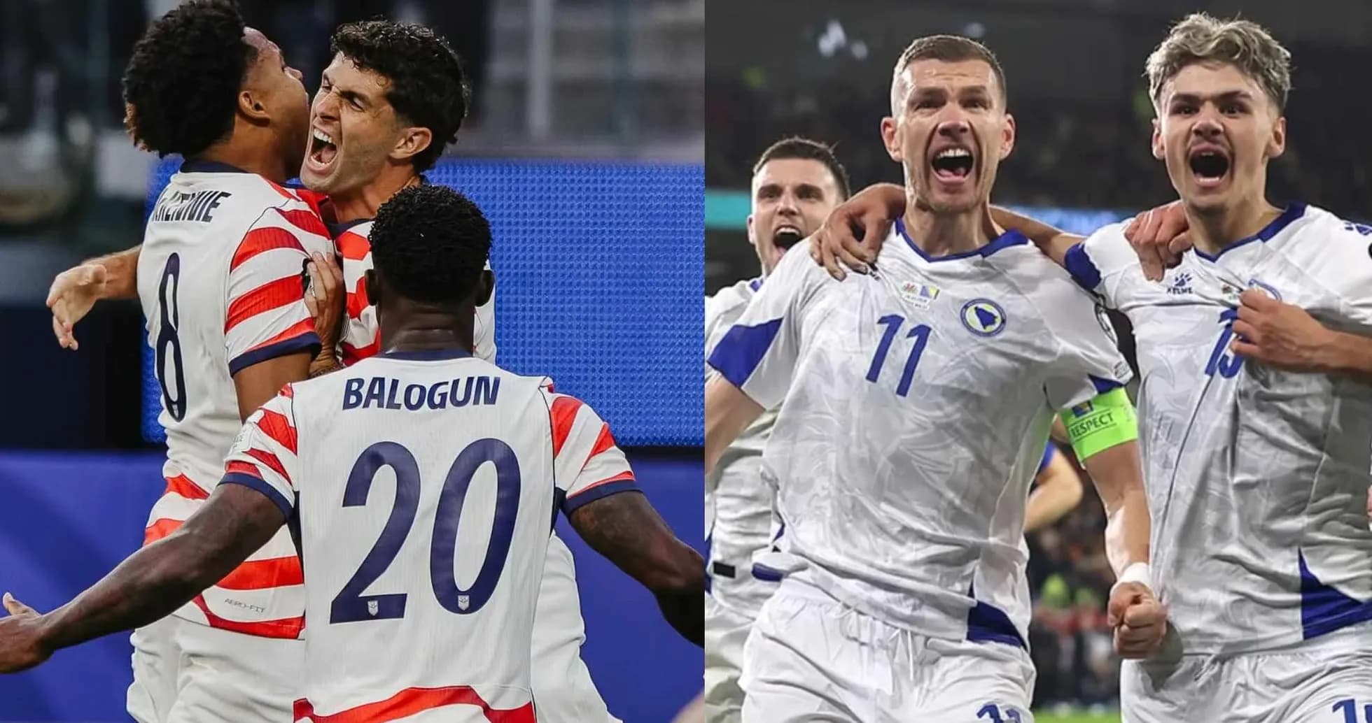 USA və Bosniya-Herseqovina futbolçuları sevinir