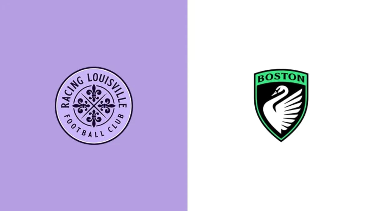 Logos of Racing Louisville and Boston football clubs