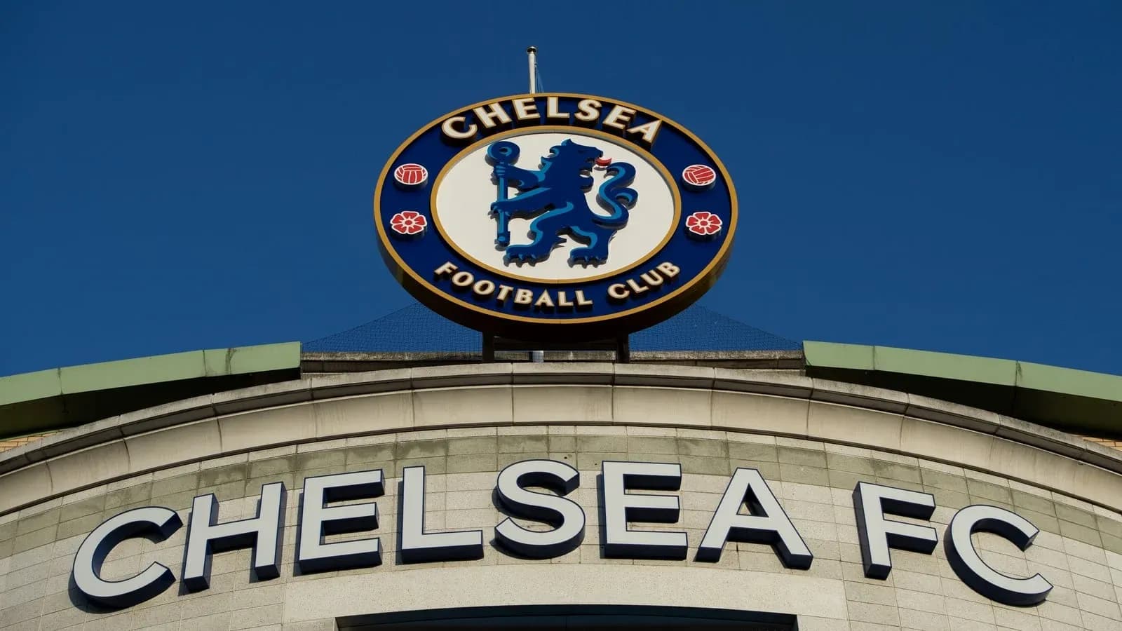 Chelsea FC logo displayed on stadium exterior