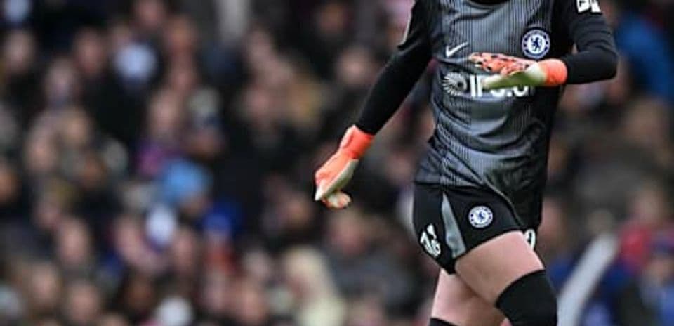 Goalkeeper in action during a football match