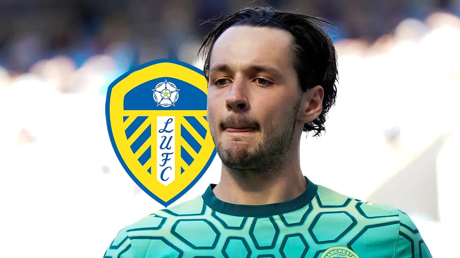 Goalkeeper wearing Leeds United kit with club logo