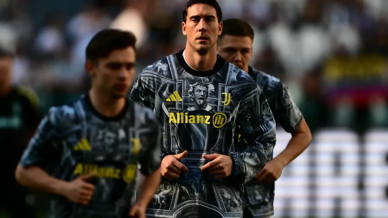 Juventus players warming up in unique jerseys