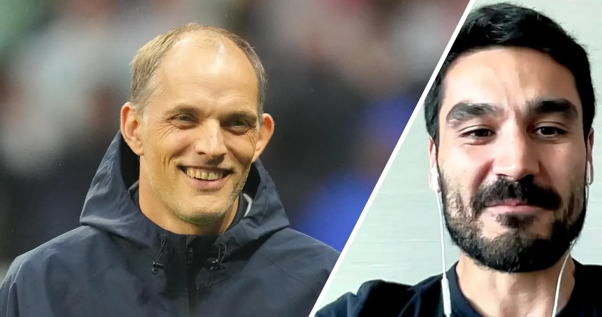 Thomas Tuchel and Ilkay Gündogan smiling during conversation