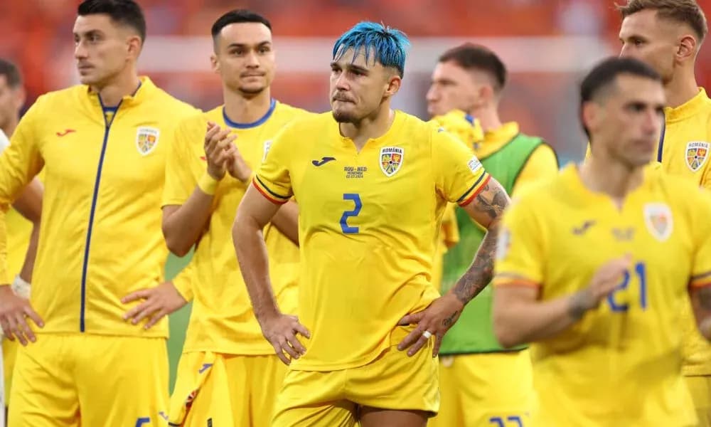Romania national team players in yellow jerseys