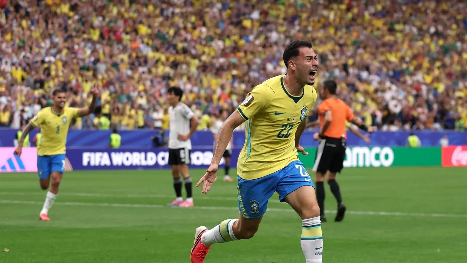 Brazillian player celebrating a goal during match