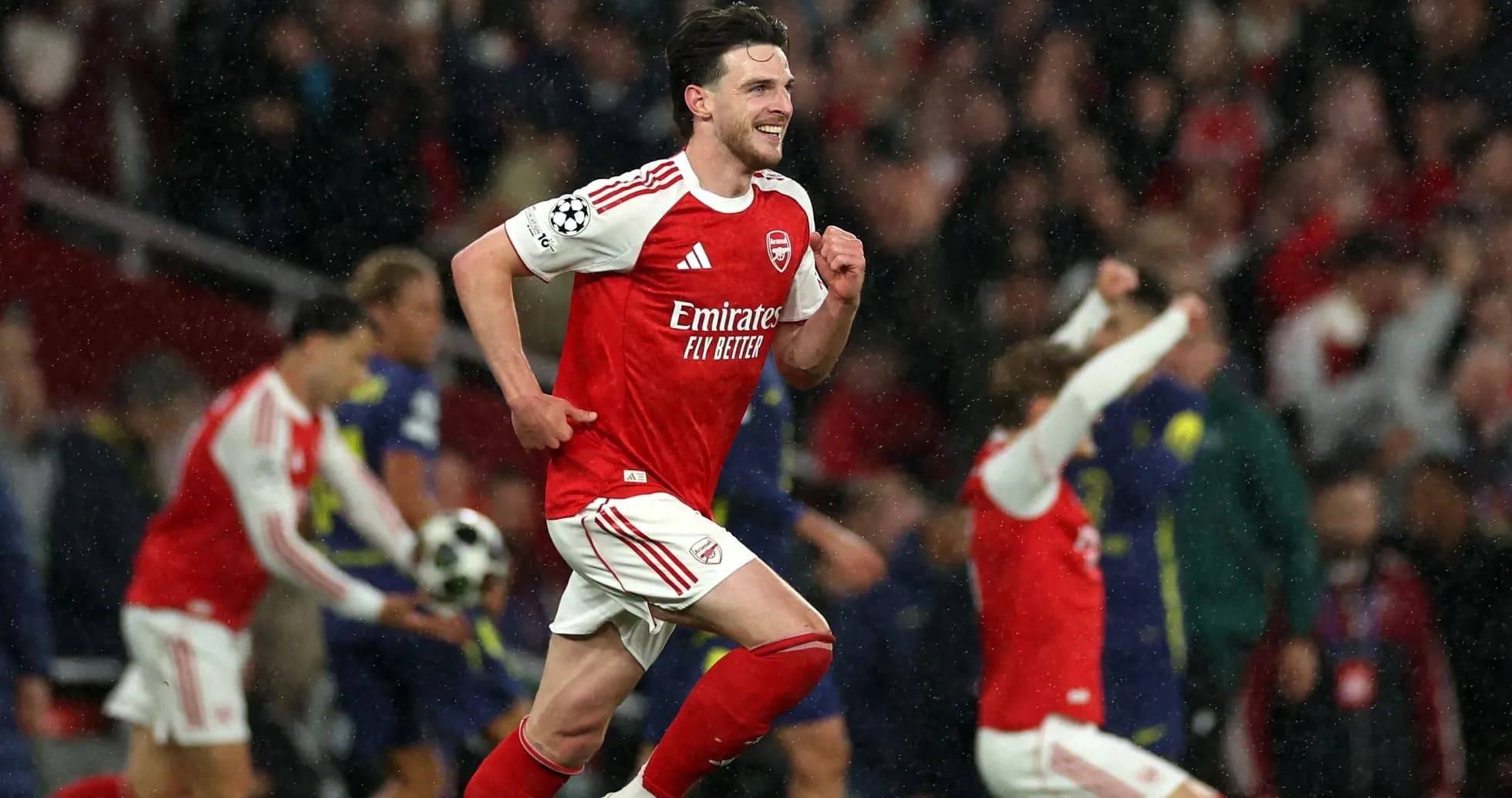 Arsenal player celebrating during Champions League match