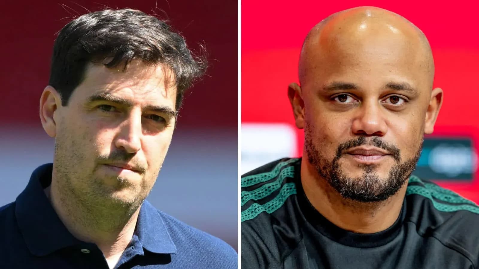 Two football managers in separate close-up portraits