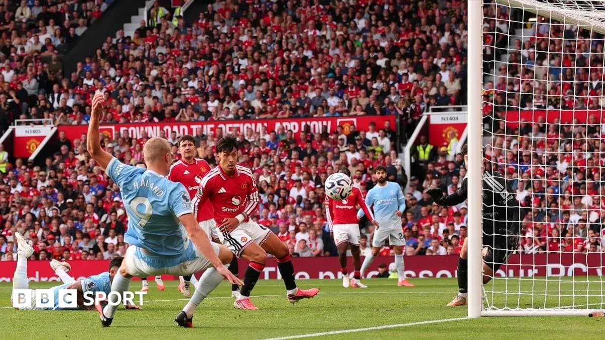 Haaland attempting to score against Manchester United