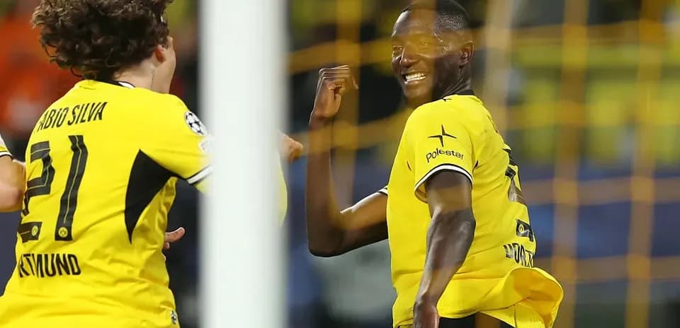 Dortmund players celebrating a goal during match