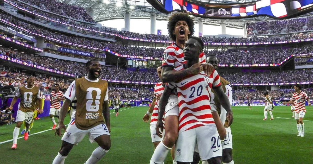 USA players celebrating a goal during World Cup match