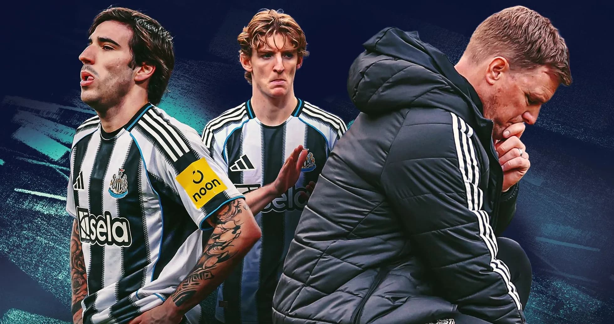 Newcastle players and coach during match moments