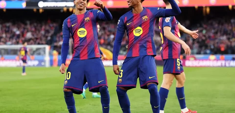 Barcelona players celebrating during a match