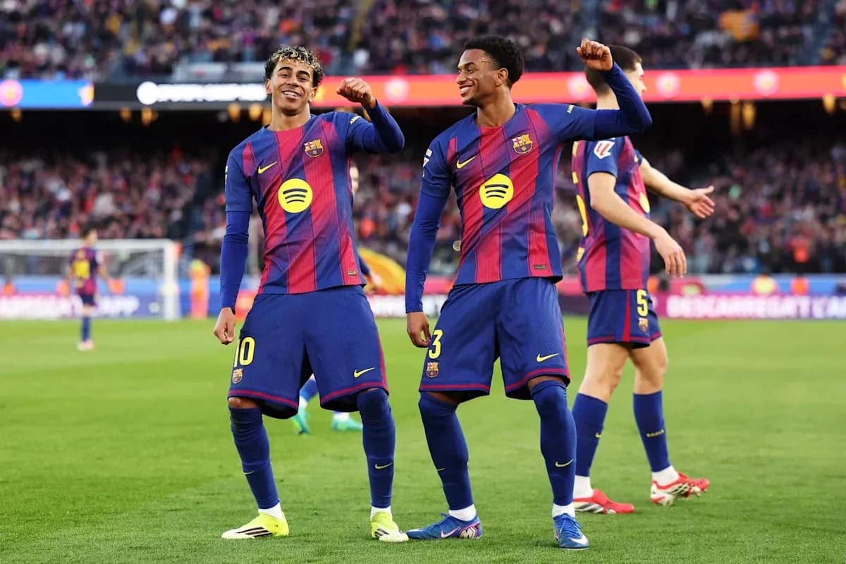 Barcelona players celebrating during a match