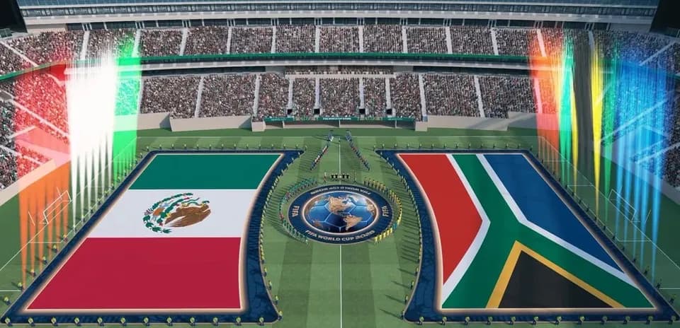 Meksika və Cənubi Afrika bayraqları ilə stadion
