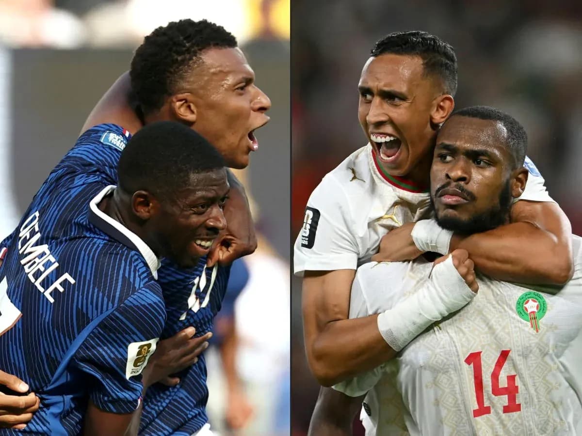 Fransa və Mərakeş futbolçuları sevinir