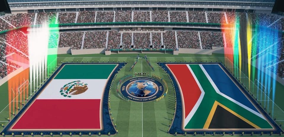 Meksika və Cənubi Afrika bayraqları stadionda