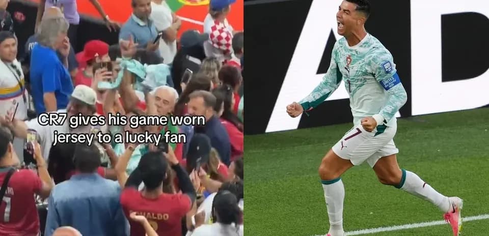 Fan receiving jersey from player after match