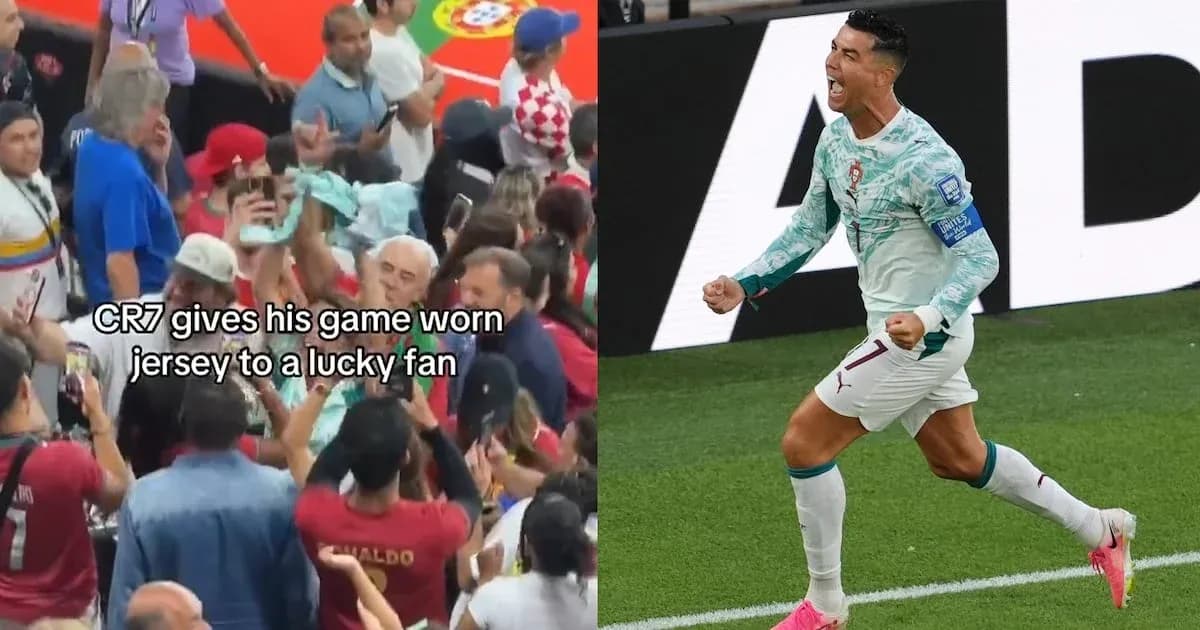 Fan receiving jersey from player after match