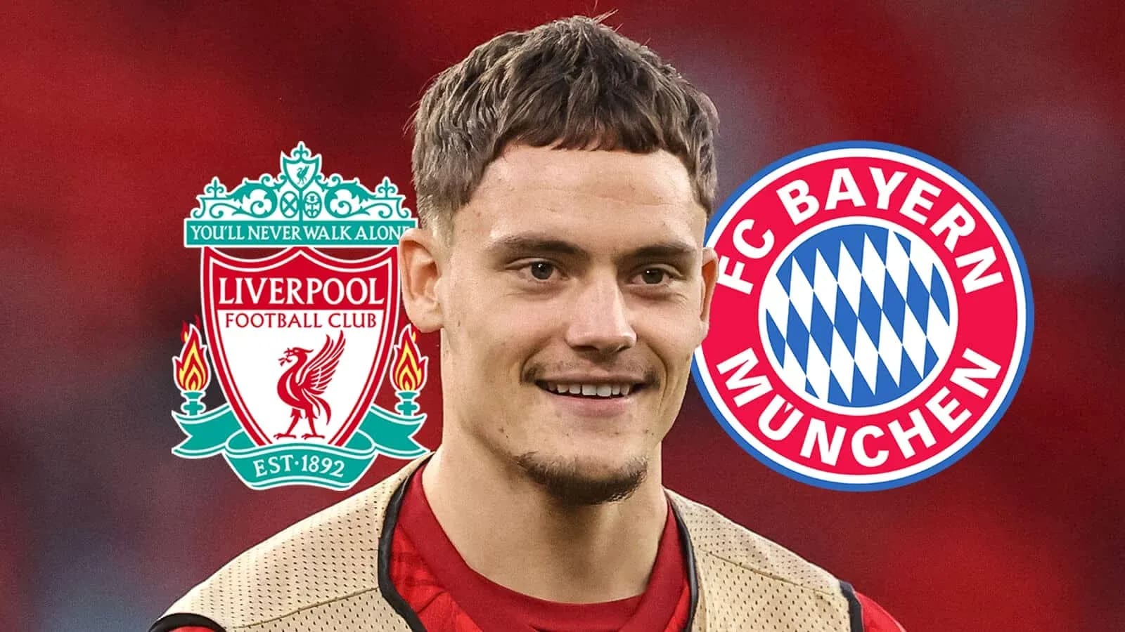 Futbolçu, Liverpool və Bayern Münhen loqotipləri arxasında