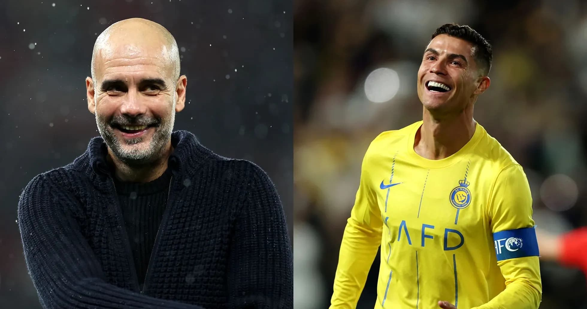 Pep Guardiola and Cristiano Ronaldo smiling during event