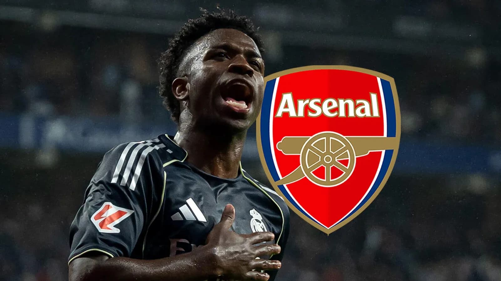 Futbolçu Arsenal logosu önündə qeyd edir