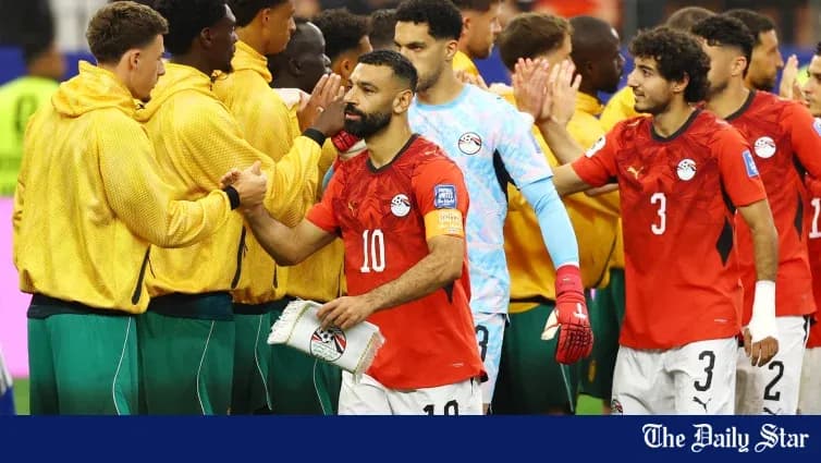 Egyptian team greeting opponents after match