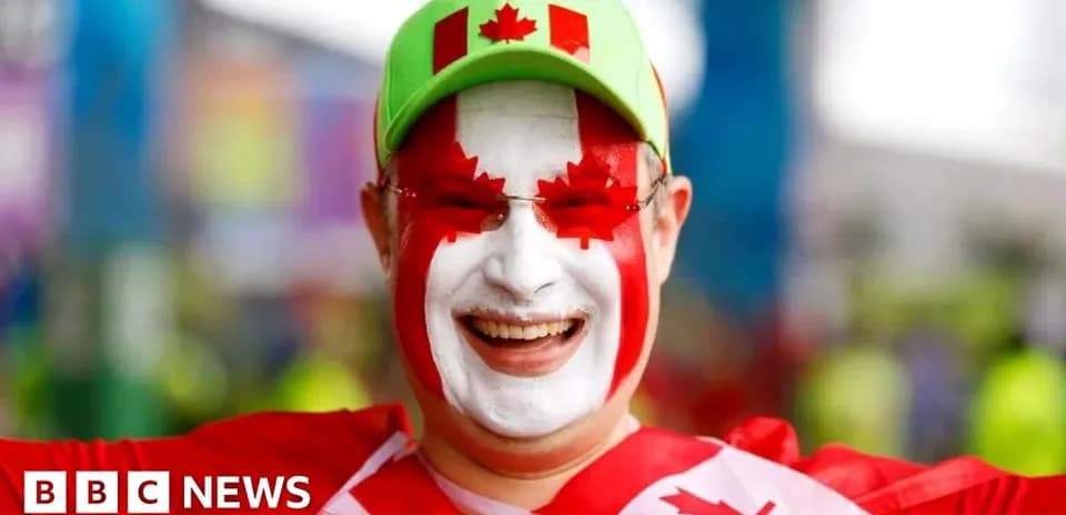 Fan with Canadian flag face paint at event