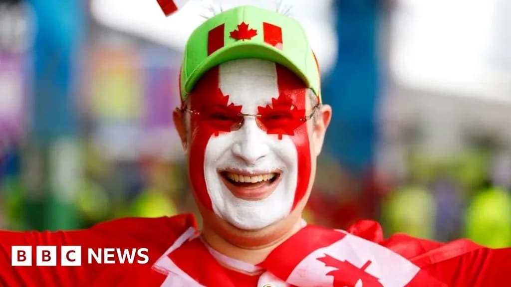 Fan with Canadian flag face paint at event