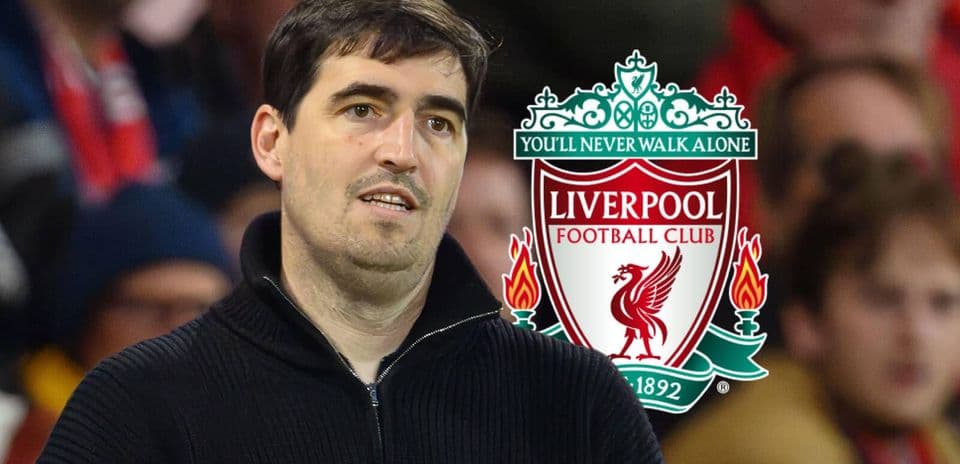 Person observing match with Liverpool FC logo in background