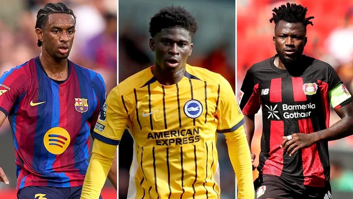 Three football players in club jerseys